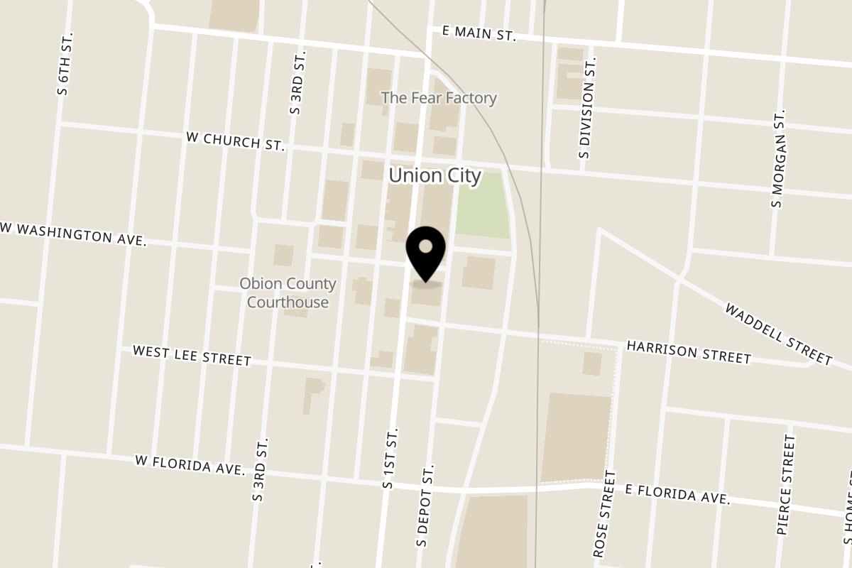 Map showing the location of Scott's Grill on 306 S 1st St in Union City